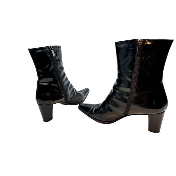 Black Patent Leather Mid-Calf Boots – Size 9 – Made in Italy, Re-Soled, 3.5” Hee - Picture 14 of 16